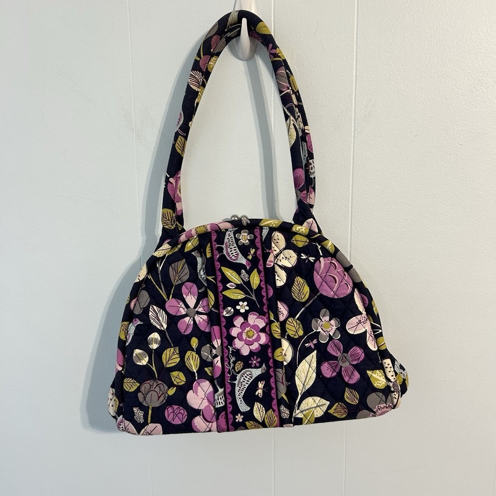 Vera Bradley Night Owl Quilted Cotton Kiss Lock Frame Shoulder Bag Floral Bird - Picture 3 of 12